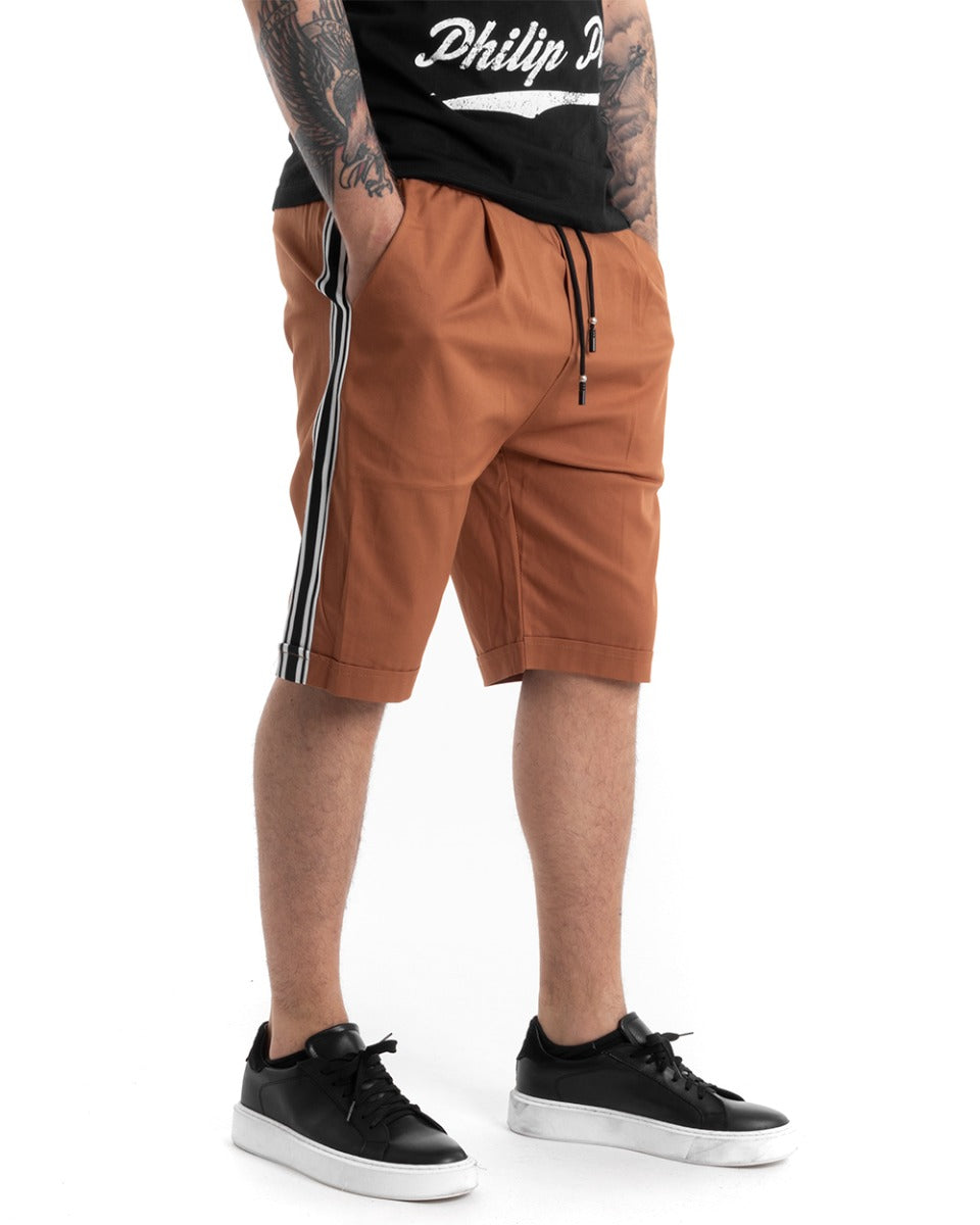 Men's Bermuda Shorts Solid Color Elastic Side Stripe Casual Tobacco GIOSAL-PC1880A