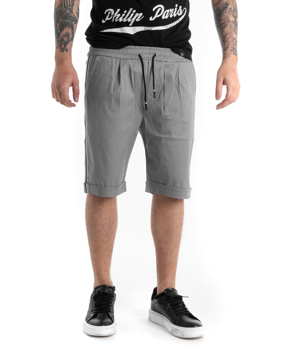 Men's Bermuda Shorts Solid Color Side Stripe Elastic Gray Casual GIOSAL-PC1881A