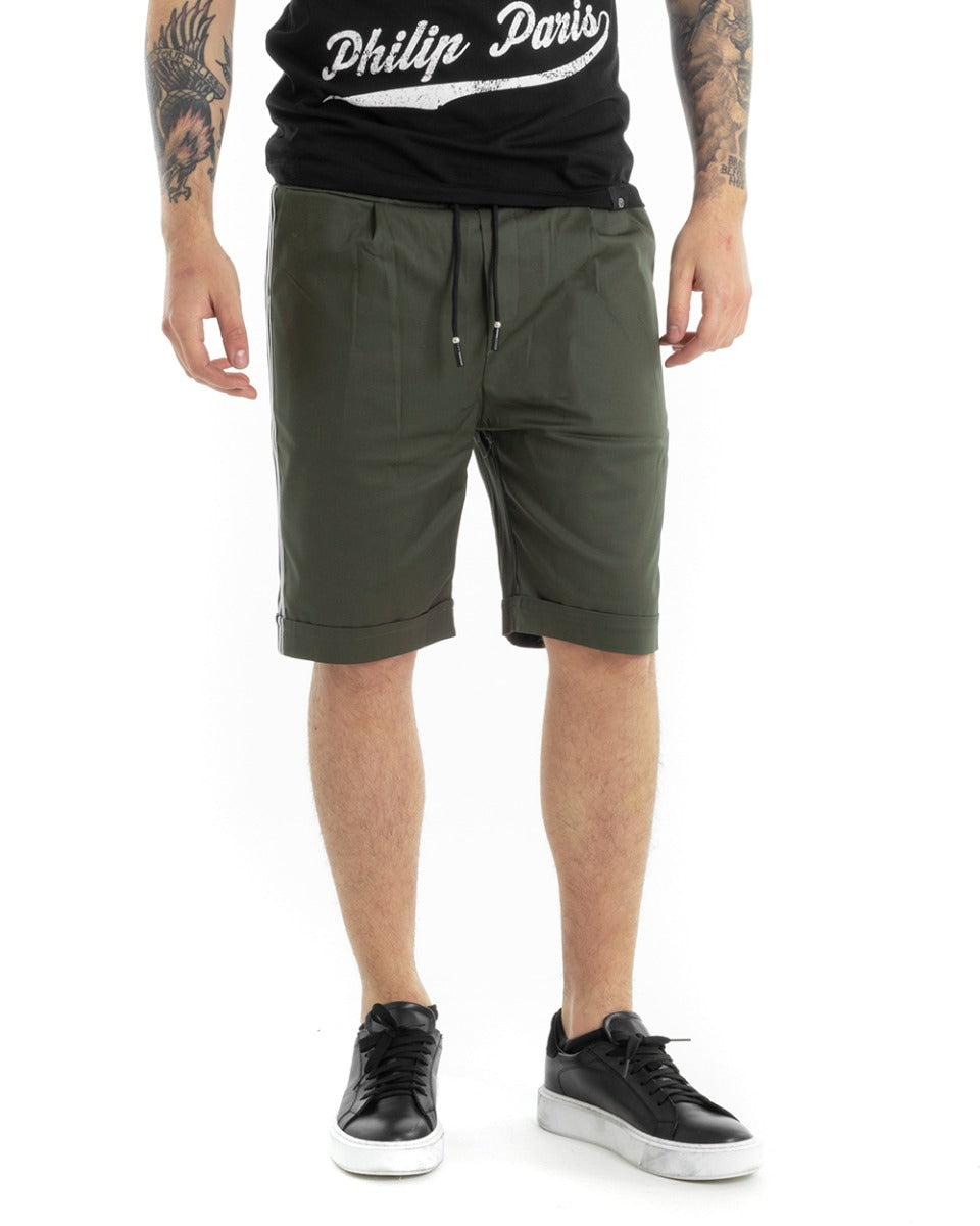 Men's Bermuda Shorts Solid Color Side Stripe Green Casual GIOSAL-PC1882A
