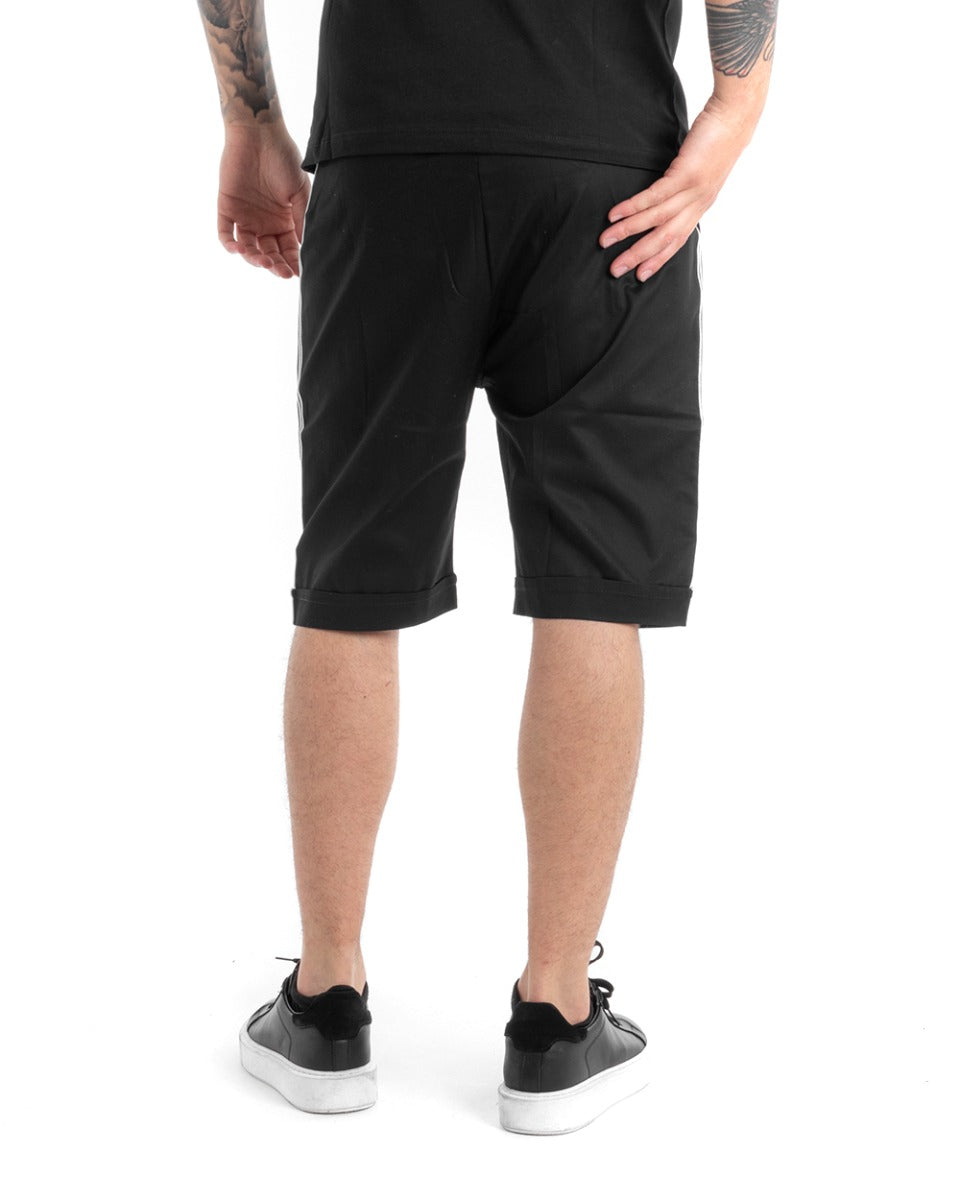 Bermuda Pantaloncino Uomo Shorts Nero Righe Lato Pantalaccio GIOSAL-PC1884A