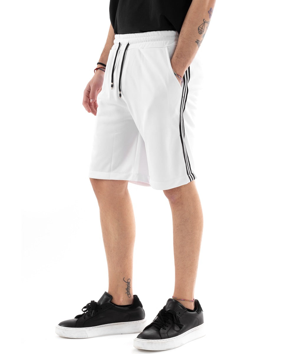 Bermuda Pantaloncino Uomo Tuta Uomo Elastico Bianco Righe Sport Comfort GIOSAL-PC1902A