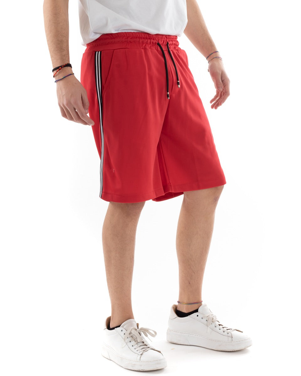 Bermuda Shorts Men Red Tracksuit Elastic Stripes Sport Comfort GIOSAL-PC1903A