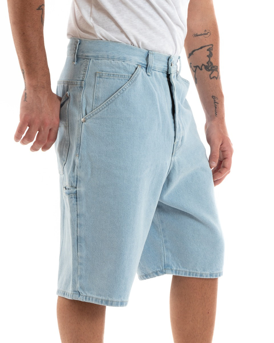Bermuda Pantaloncino Uomo Corto Jeans Oversize Denim Chiaro Tasca Smart GIOSAL-PC1917A