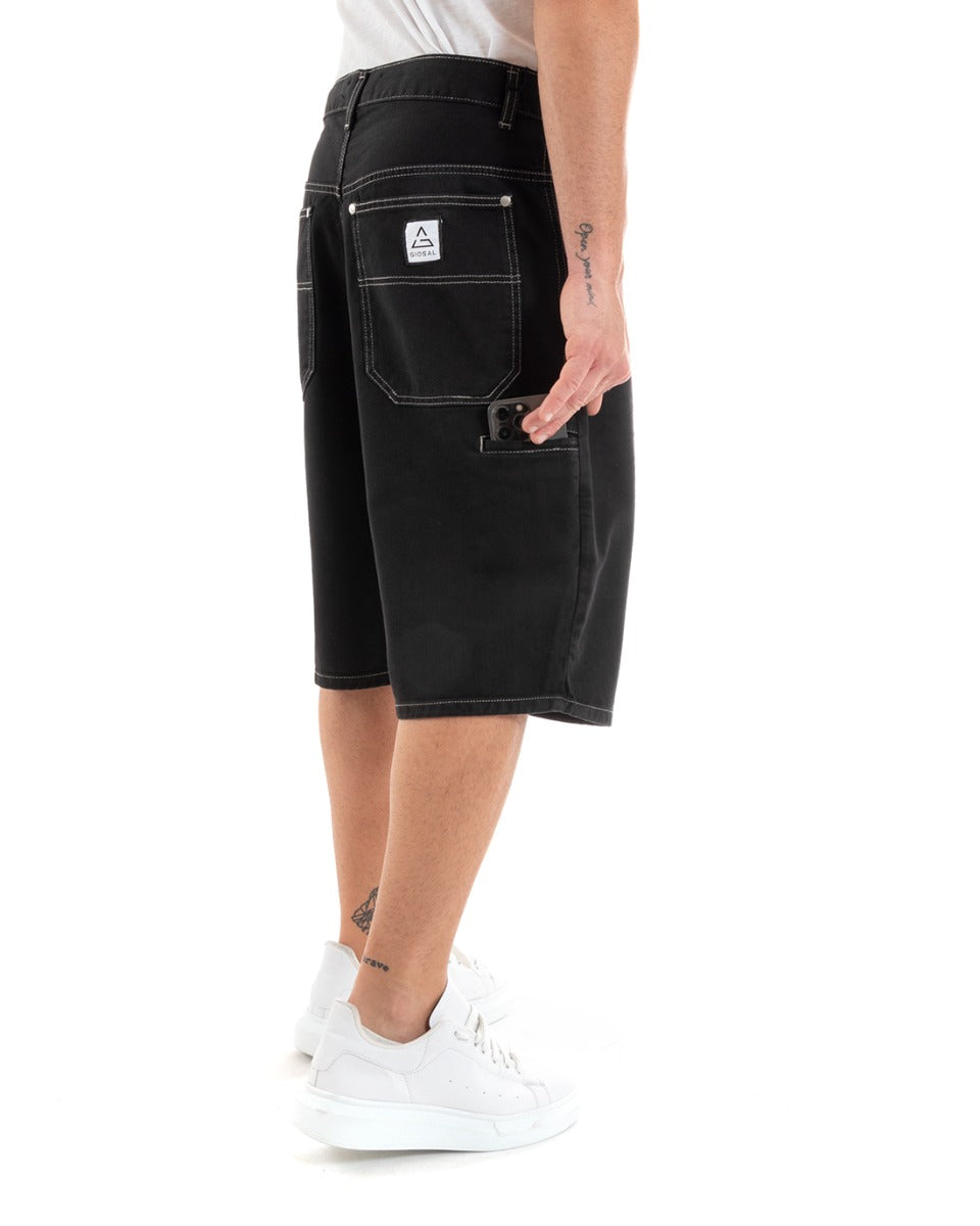 Bermuda Pantaloncino Uomo Corto Jeans Denim Nero Tasca Smart GIOSAL-PC1919A