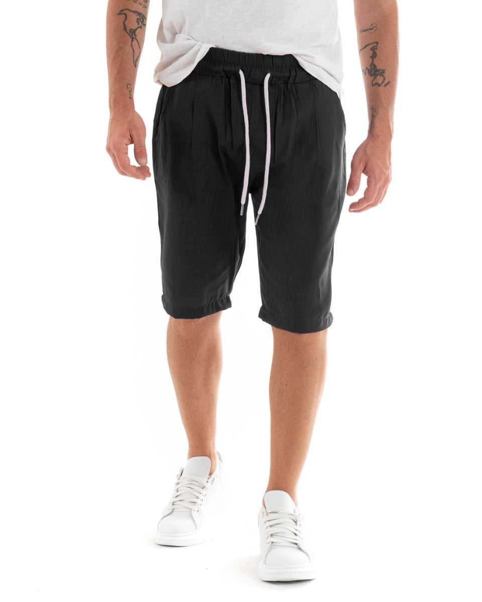 Bermuda Shorts Men's Linen Solid Color Basic Black GIOSAL-PC1922A