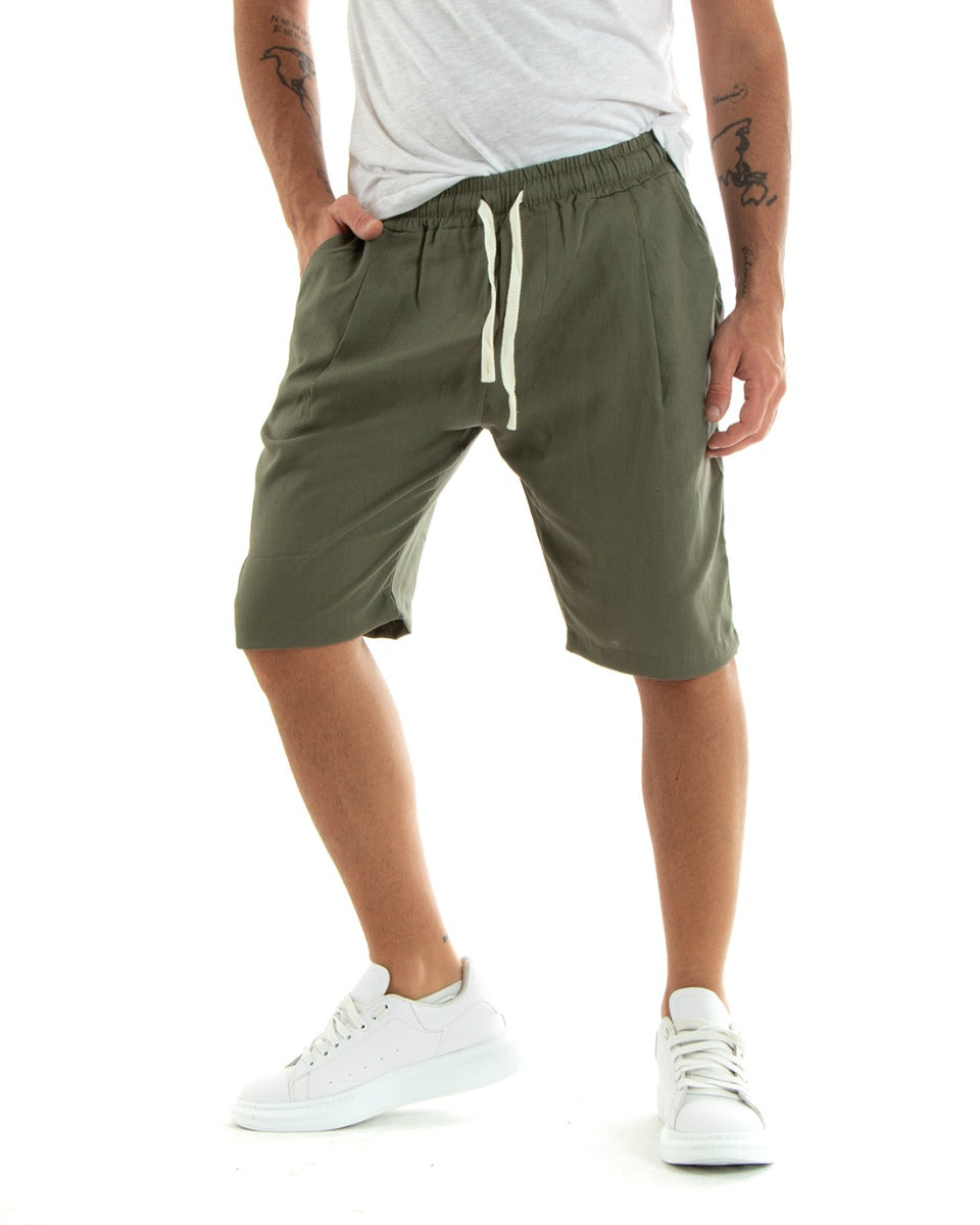 Bermuda Shorts Men's Linen Solid Color Basic Green GIOSAL-PC1924A
