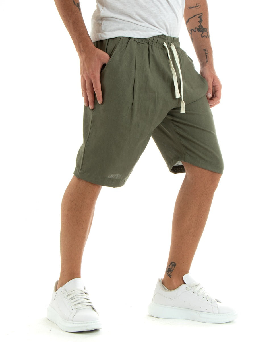 Bermuda Shorts Men's Linen Solid Color Basic Green GIOSAL-PC1924A