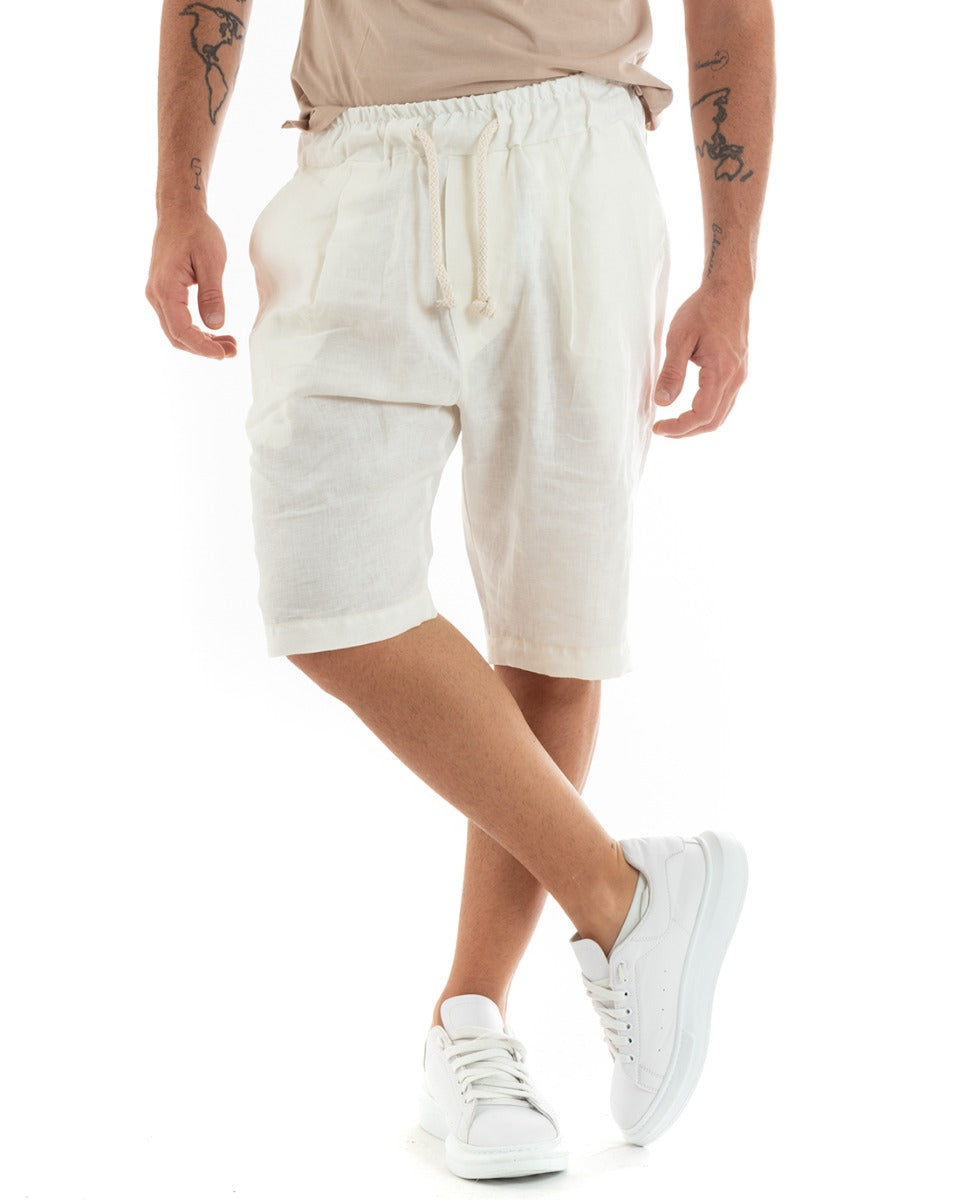 Bermuda Shorts Men's Linen Solid Color Basic White GIOSAL-PC1926A