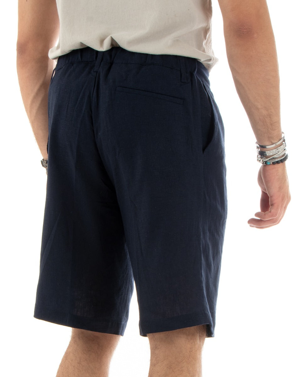Short Men's Bermuda Shorts Linen Solid Color Tailored Blue With Lace GIOSAL-PC1928A