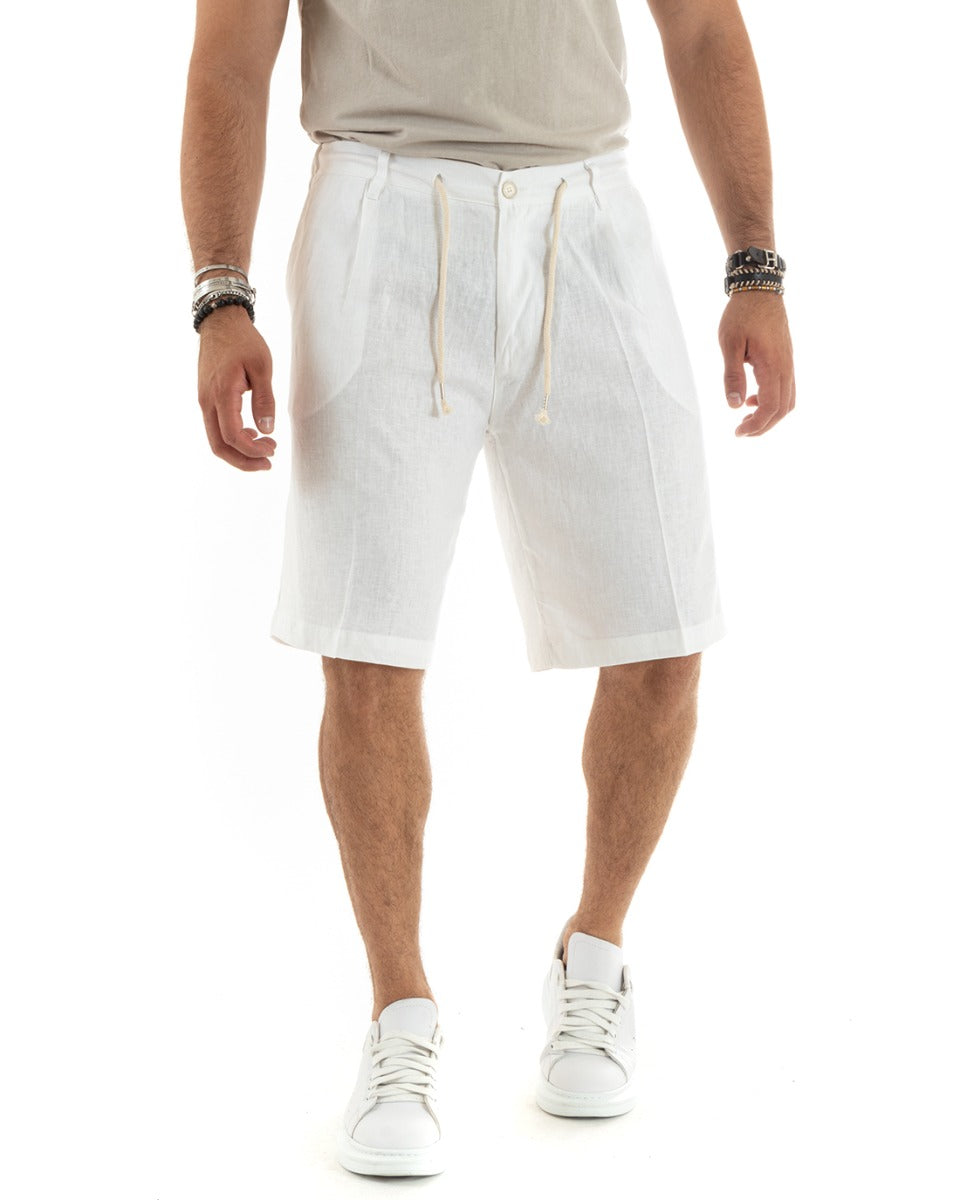 Short Men's Bermuda Shorts Linen Solid Color Tailored With Lace GIOSAL-PC1932A