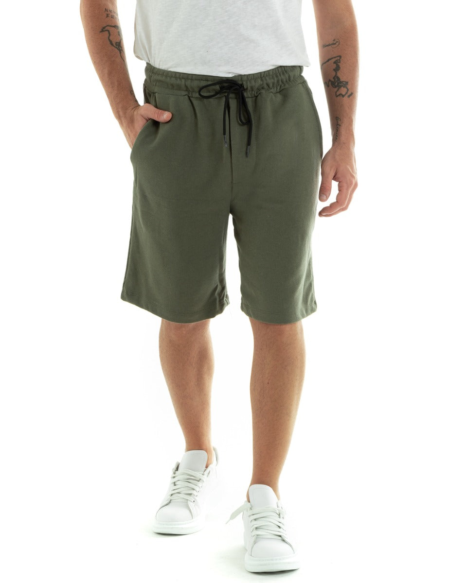 Bermuda Pantaloncino Uomo Corto Tinta Unita Basic Pantalaccio Verde GIOSAL-PC1938A