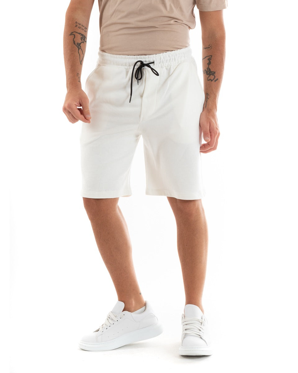Bermuda Pantaloncino Uomo Corto Tinta Unita Basic Pantalaccio Bianco GIOSAL-PC1939A