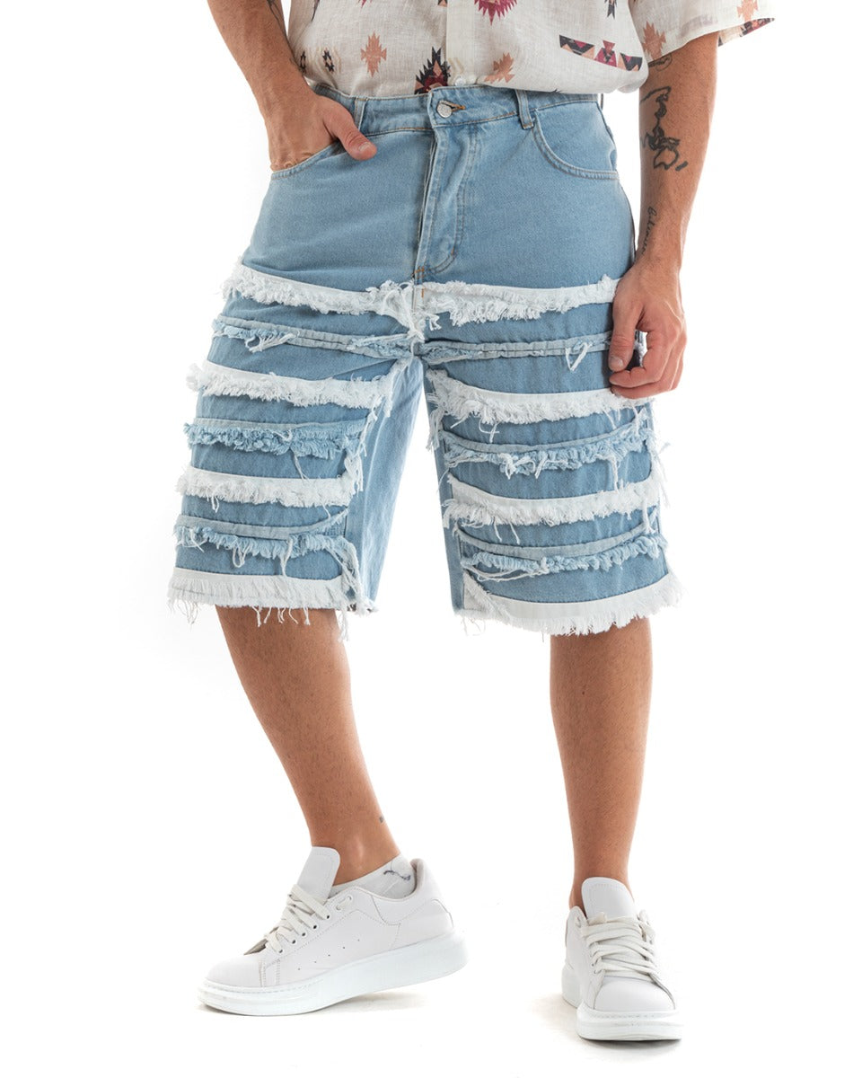 Bermuda Shorts Men's Jeans Ripped Five Pockets Patches Frayed Denim GIOSAL-PC1940A