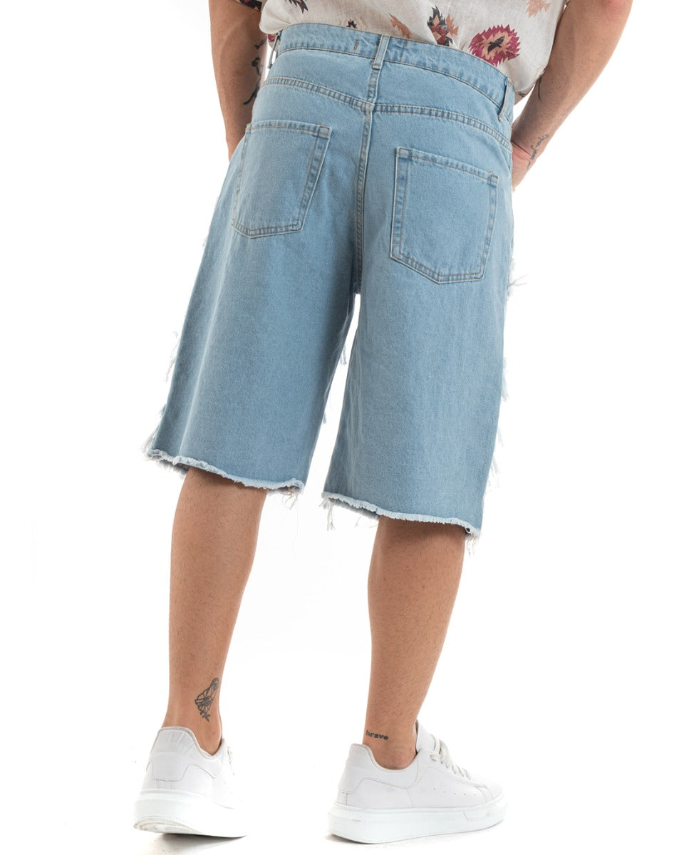 Bermuda Pantaloncino Uomo Jeans Ripped Cinque Tasche Toppe Sfrangiato Denim GIOSAL-PC1940A