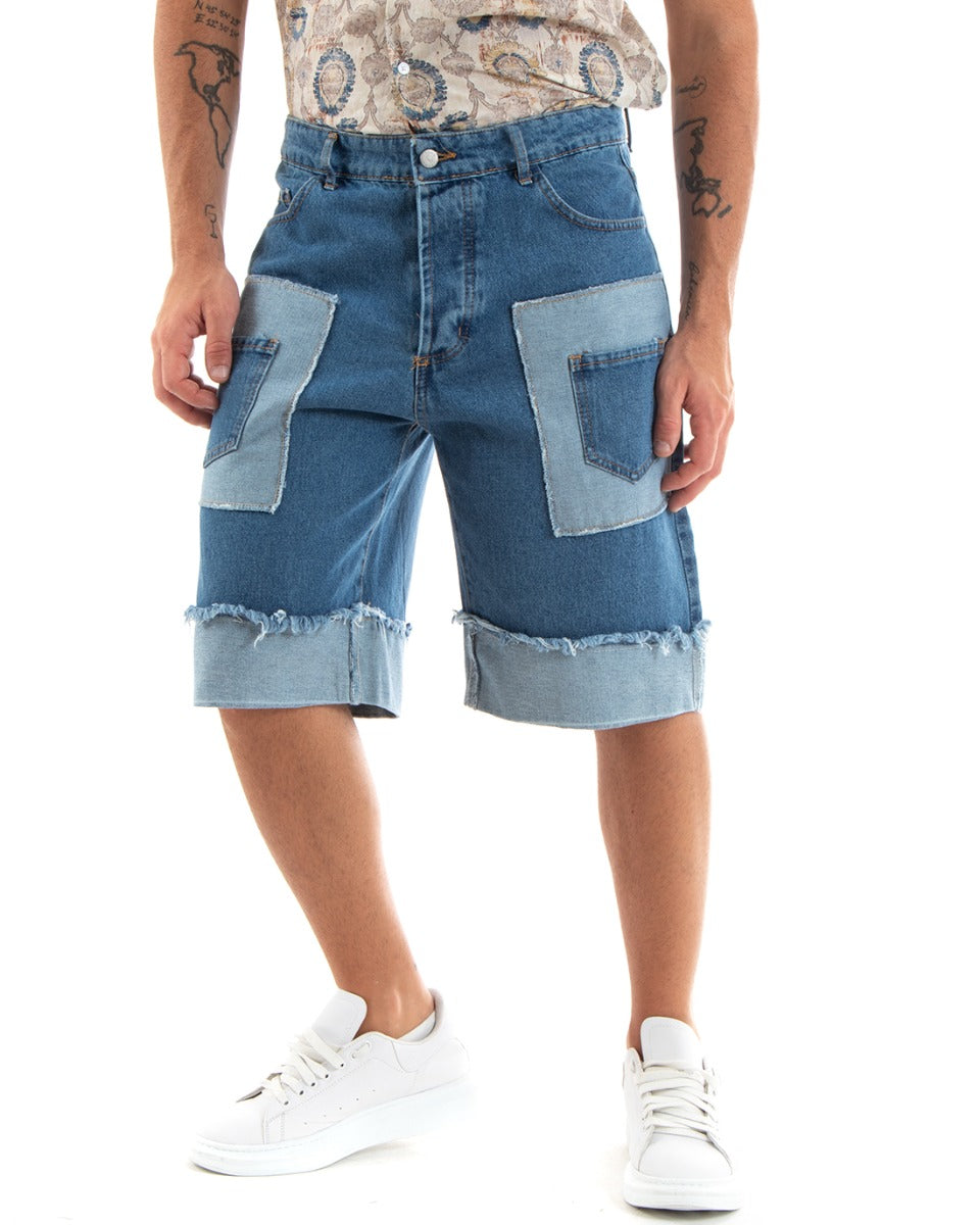 Bermuda Pantaloncino Uomo Jeans Ripped Cinque Tasche Toppe Denim Casual GIOSAL-PC1941A