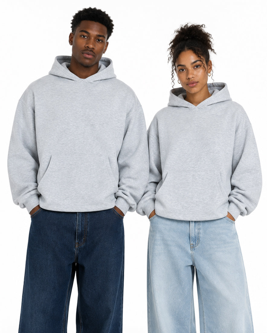 Felpa con cappuccio uomo boxy fit basic felpata comoda grigio chiaro GIOSAL-F2991A