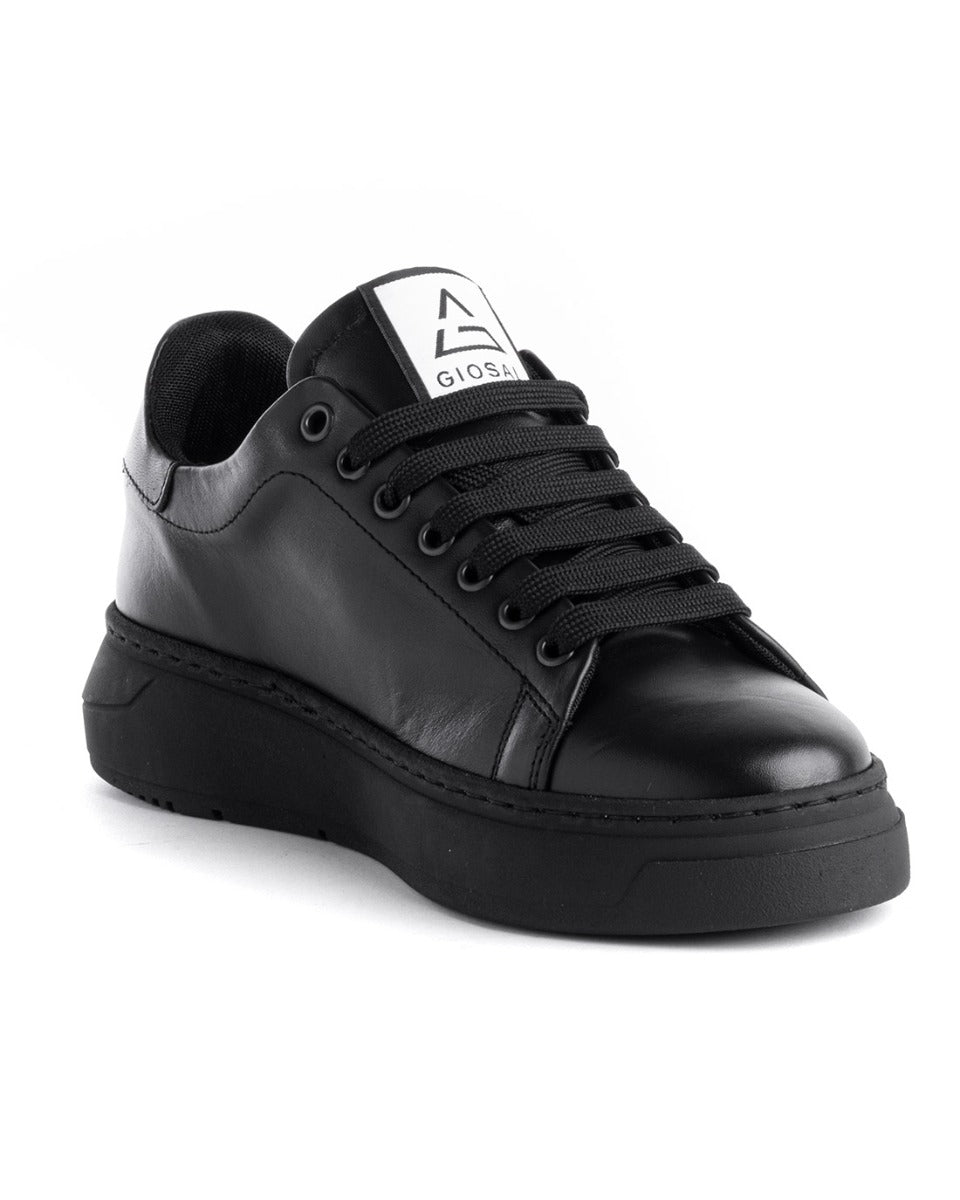 Scarpe Uomo Sneakers Ecopelle Nere Basic Casual Eleganti Sportive GIOSAL-S1187A