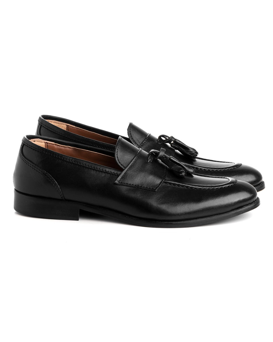 Men's College Loafers Black Faux Leather Shoes Elegant Casual Sports Tassels GIOSAL-S1195A