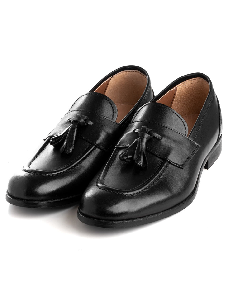 Men's College Loafers Black Faux Leather Shoes Elegant Casual Sports Tassels GIOSAL-S1195A