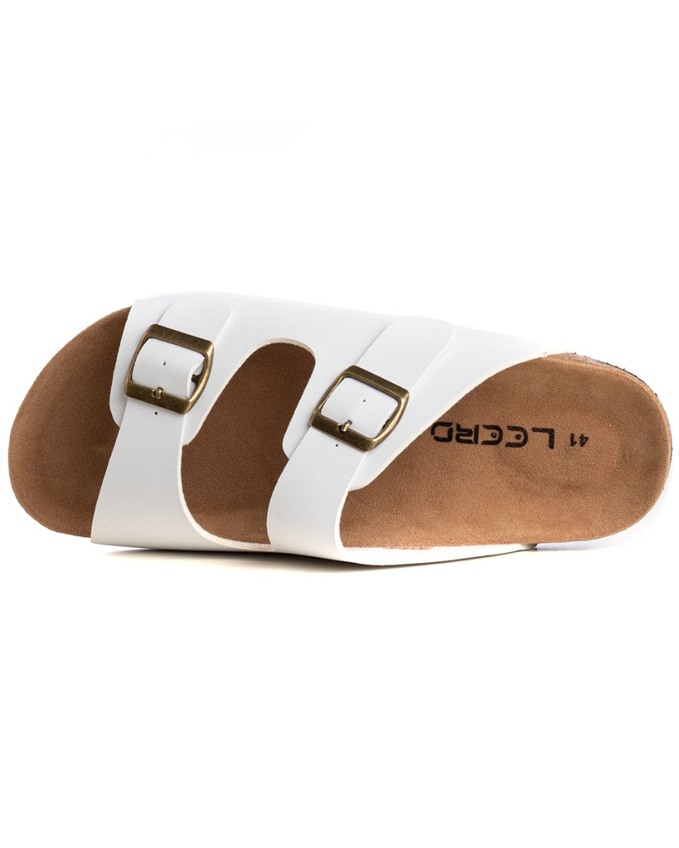 Sandalo Aperto Scarpe Ecopelle Ciabatta Uomo Unisex Sandali Doppia Fibbia Bianco GIOSAL-S1202A
