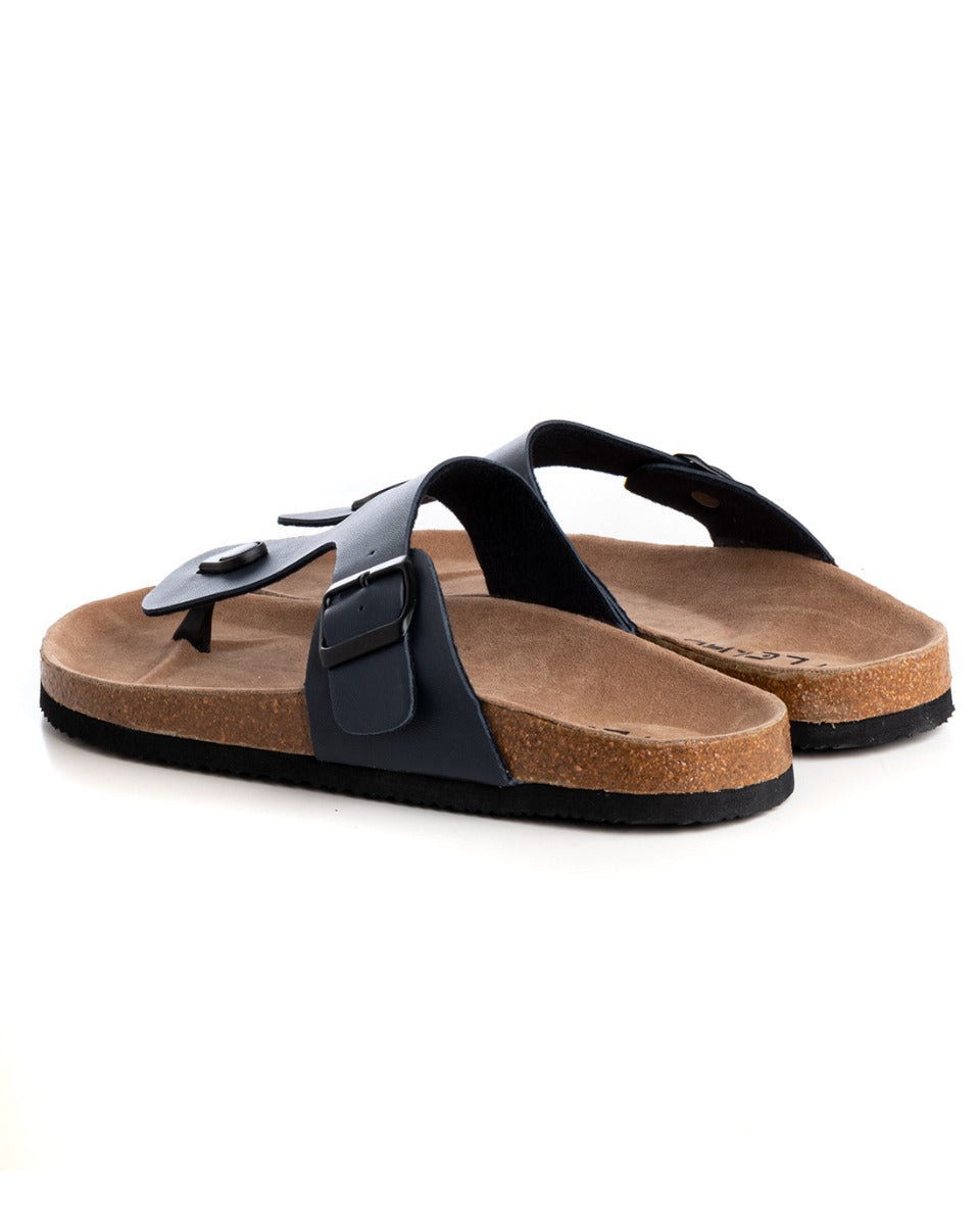 Open Sandal Faux Leather Shoes Slipper Men Unisex Flip Flops Sandals Blue Buckle GIOSAL-S1208A