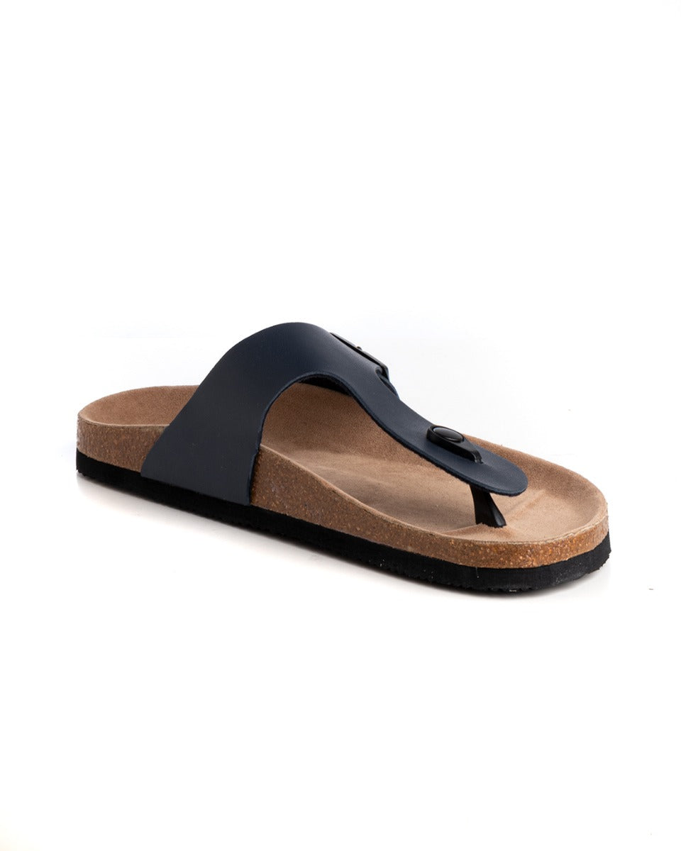 Open Sandal Faux Leather Shoes Slipper Men Unisex Flip Flops Sandals Blue Buckle GIOSAL-S1208A