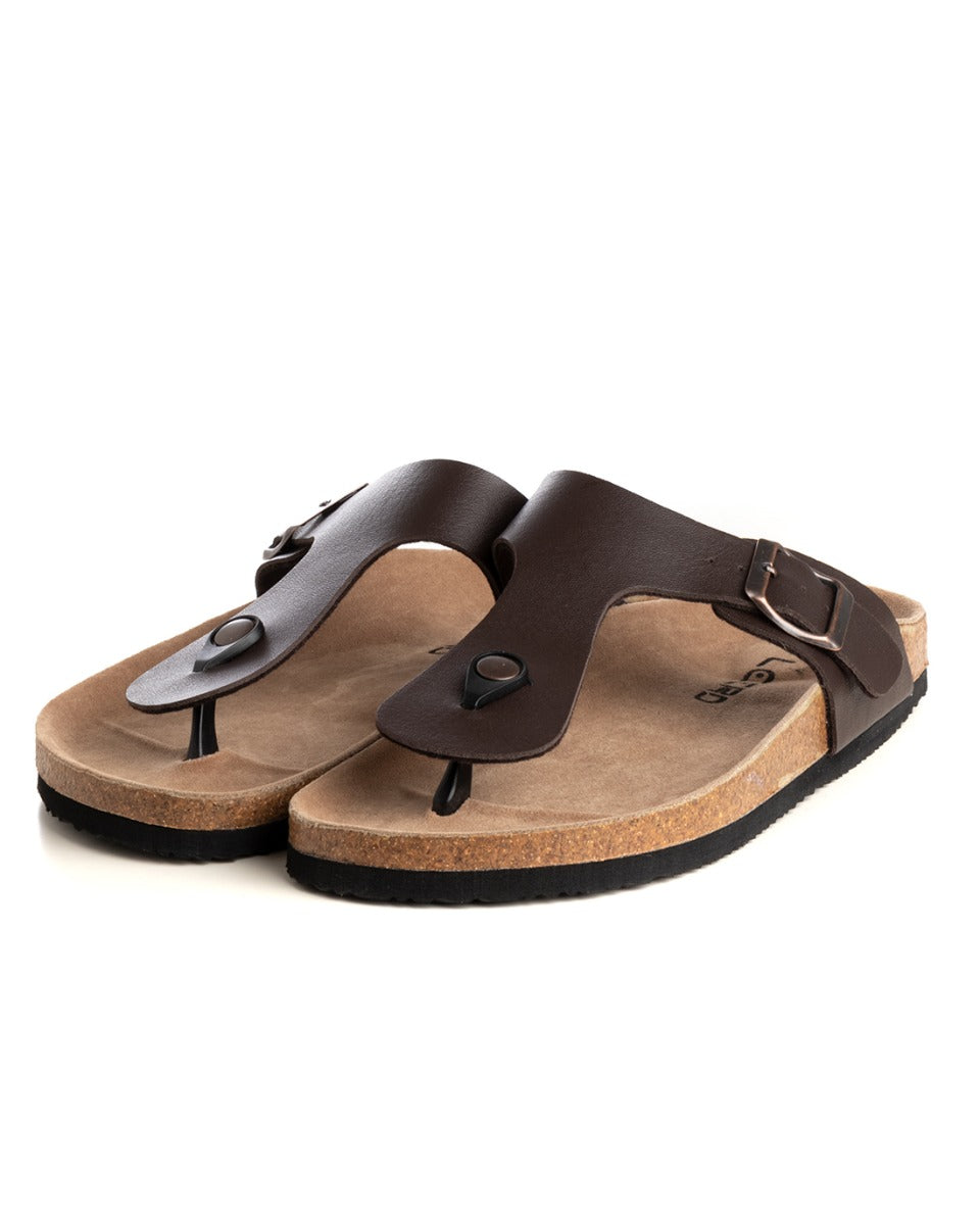 Open Sandal Faux Leather Shoes Slippers Men Unisex Flip Flops Sandals Brown Buckle GIOSAL-S1209A