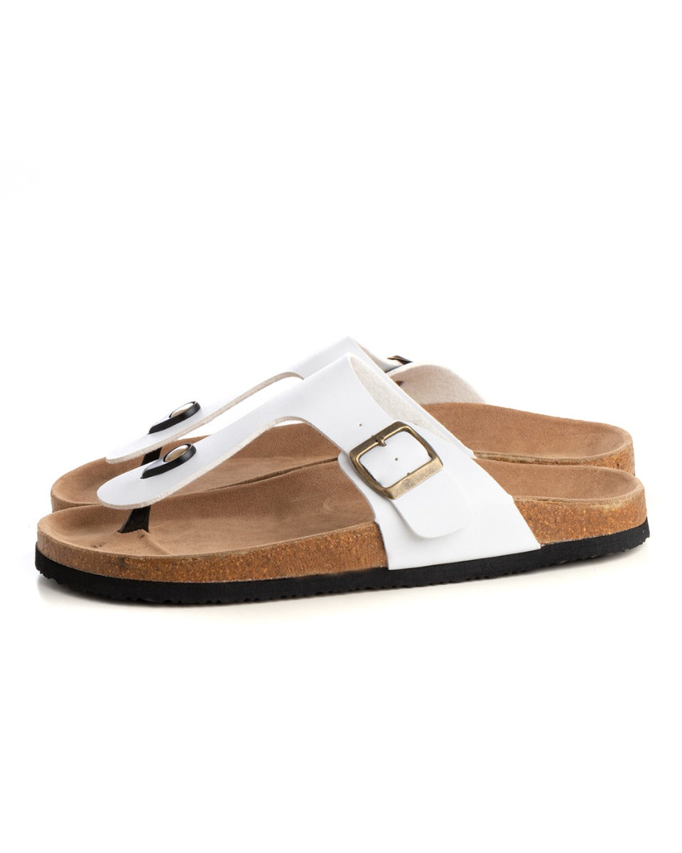 Open Sandal Faux Leather Shoes Slippers Men Unisex Flip Flops Sandals White Buckle GIOSAL-S1210A