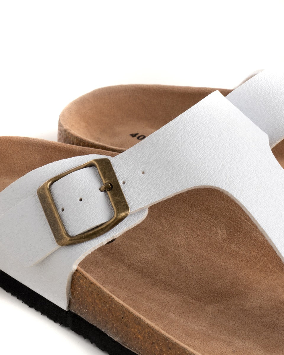 Sandalo Aperto Scarpe Ecopelle Ciabatta Uomo Unisex Sandali Infradito Fibbia Bianco GIOSAL-S1210A