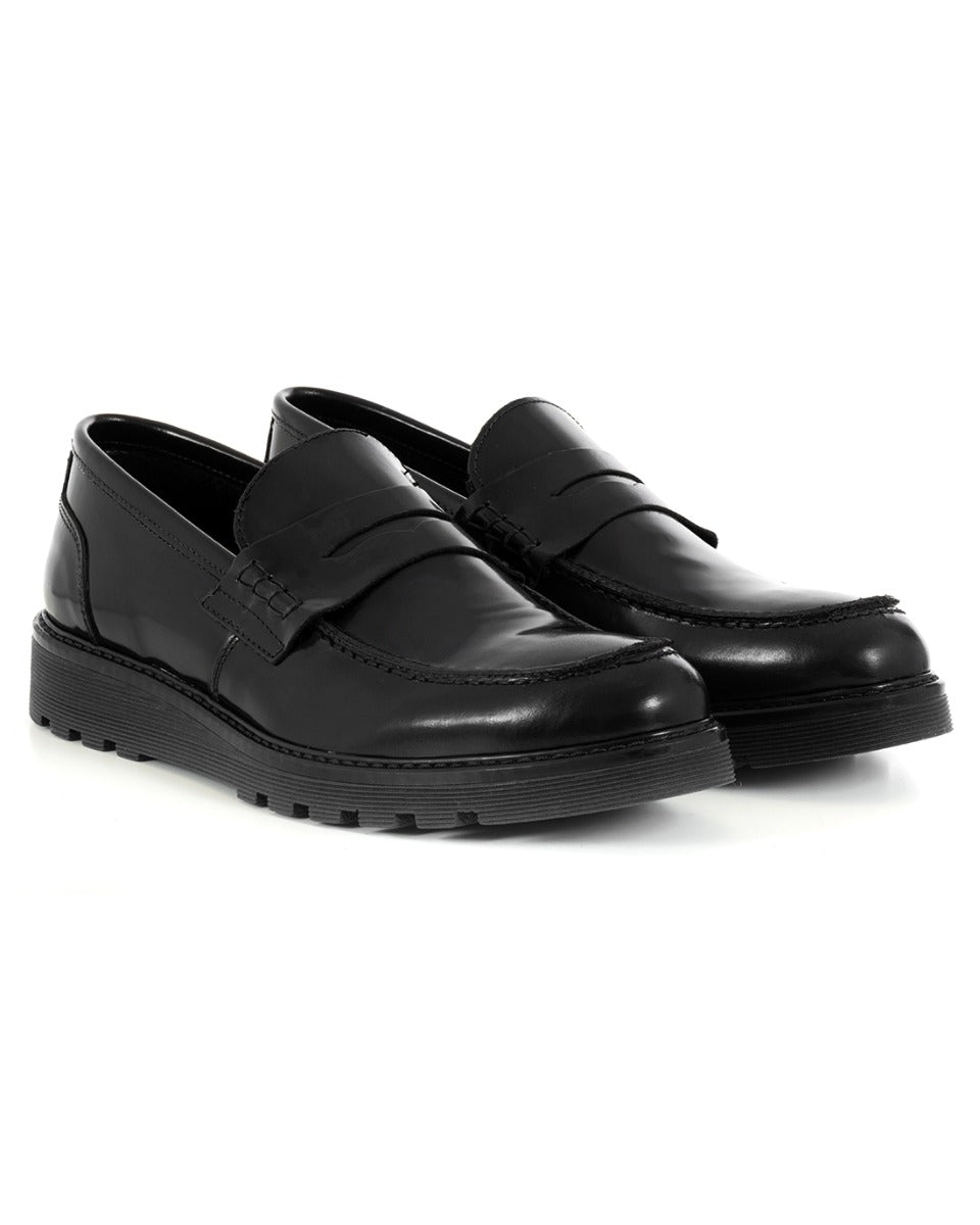 Men's College Loafers High Shoes Faux Leather Black Shiny Elegant Casual Sports GIOSAL-S1217A