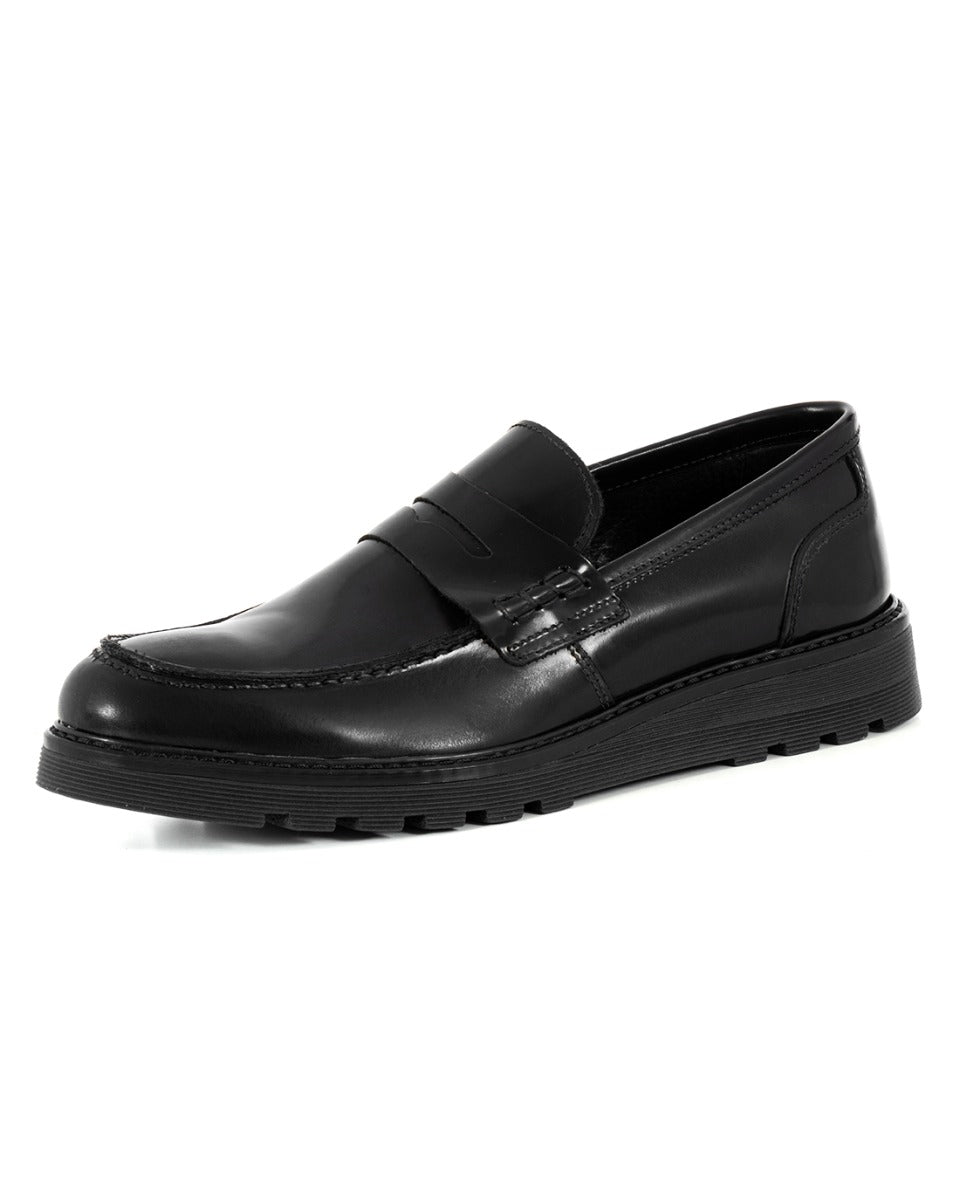 Men's College Loafers High Shoes Faux Leather Black Shiny Elegant Casual Sports GIOSAL-S1217A