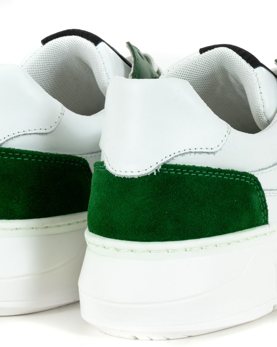 Scarpe Uomo Sneakers Ecopelle Camoscio Basic Bianco Verde Casual Sportive GIOSAL-S1221A