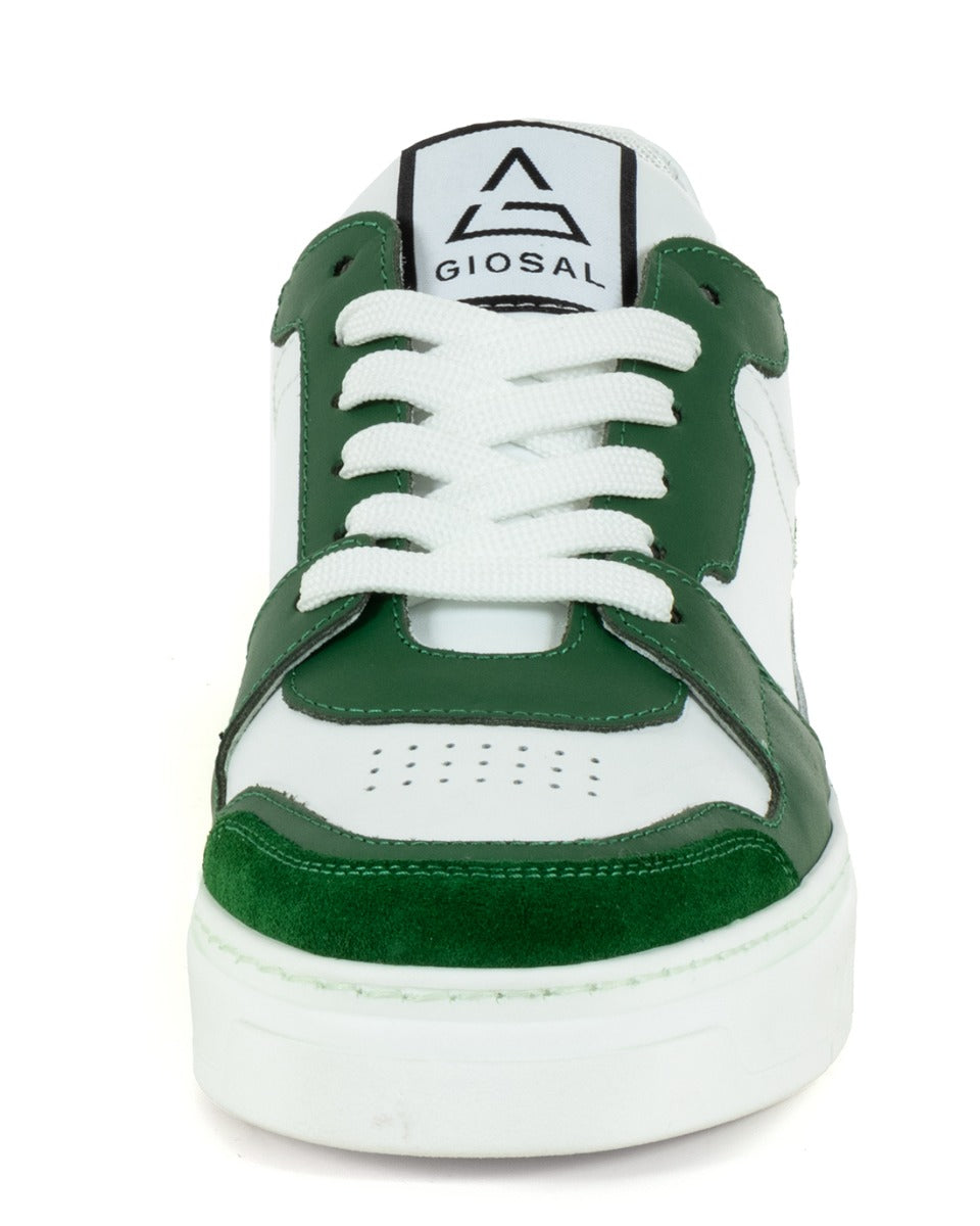 Scarpe Uomo Sneakers Ecopelle Camoscio Basic Bianco Verde Casual Sportive GIOSAL-S1221A