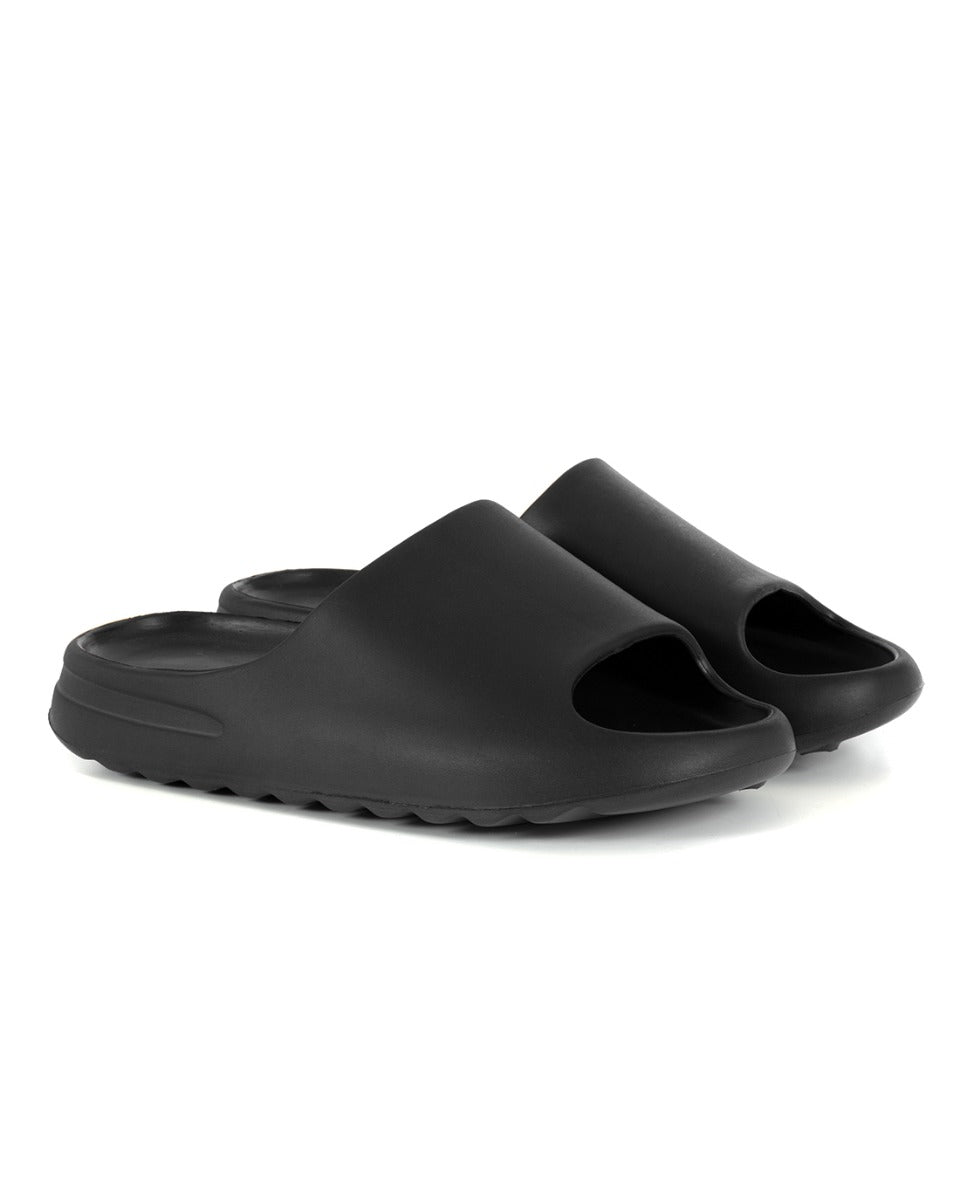 Unisex Men's Summer Rubber Slippers Sea Pool Solid Color Black Non-slip Slippers GIOSAL-S1226A