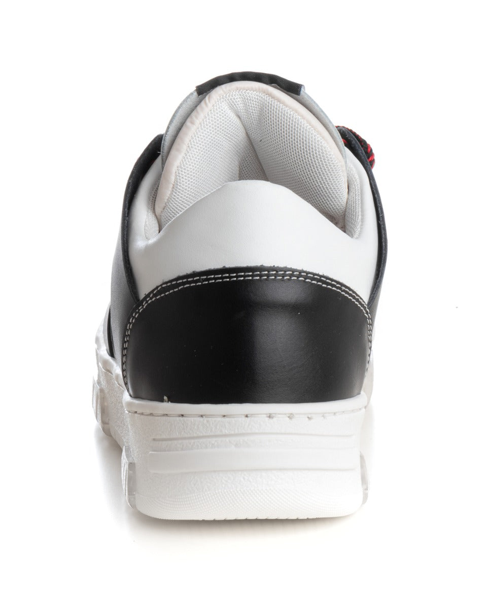 Scarpe Uomo Sneakers Ecopelle Bianco Nero Lacci Colorati Casual Sportive GIOSAL-S1228A