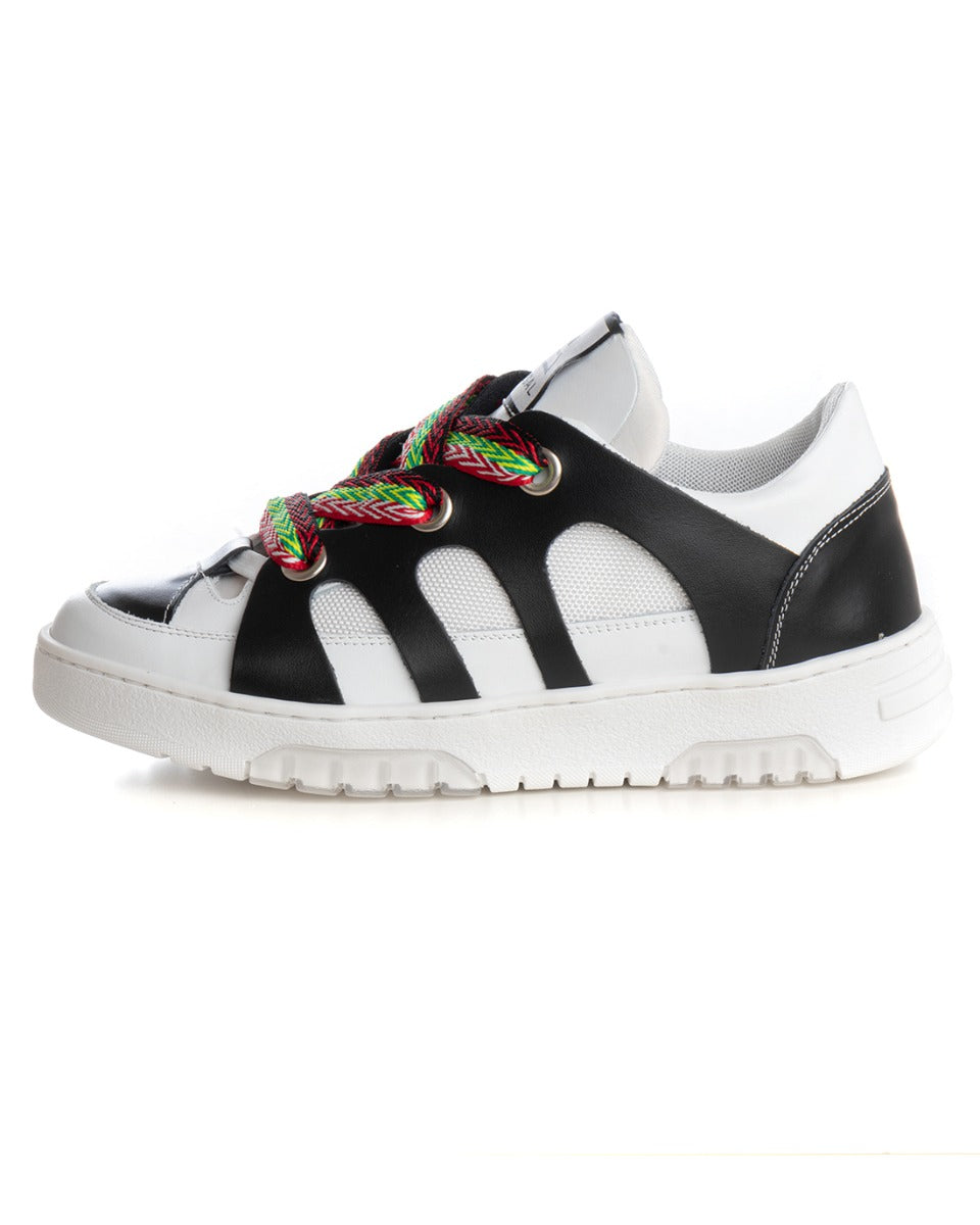 Men's Shoes Sneakers Faux Leather White Black Colored Laces Casual Sports GIOSAL-S1228A