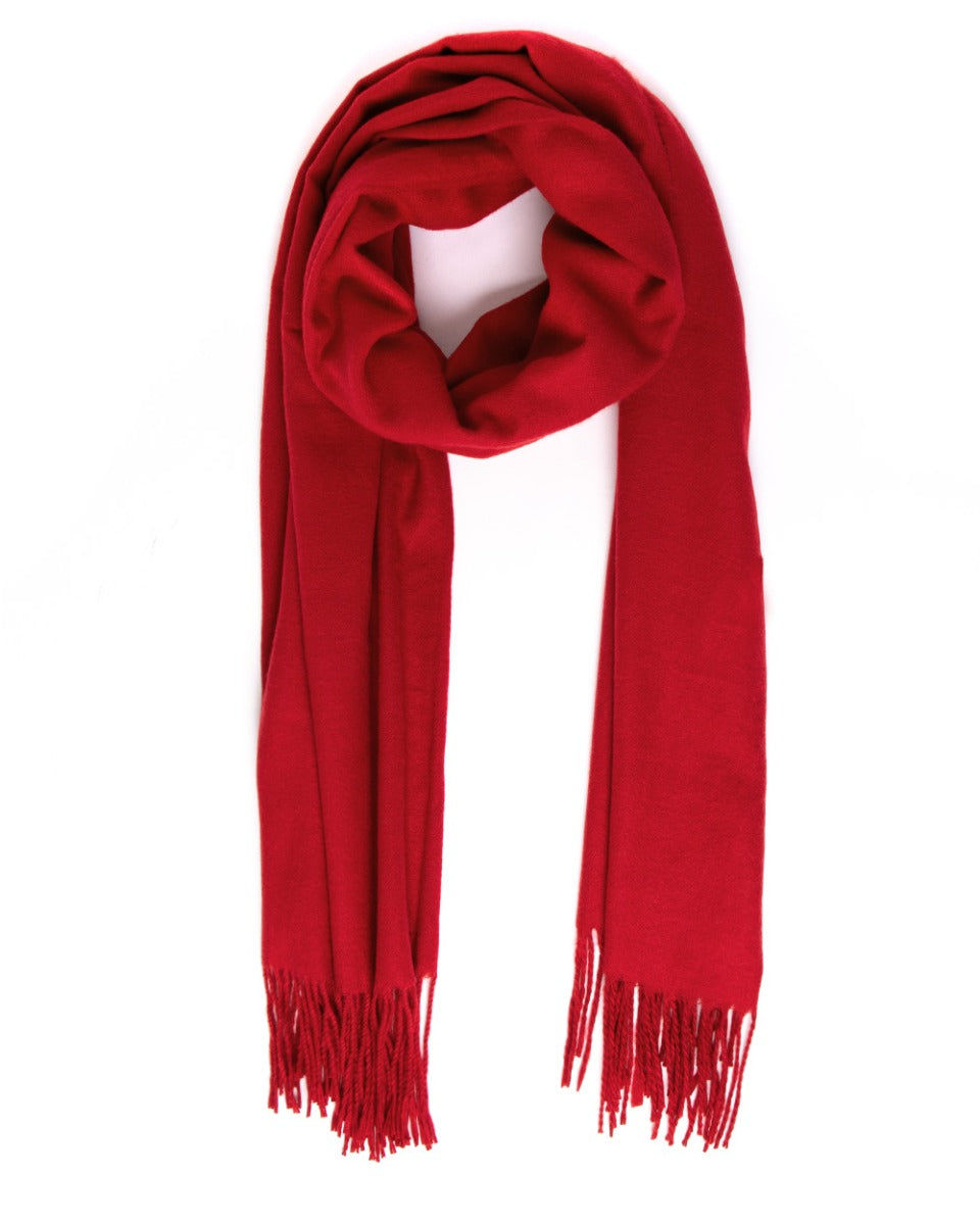 Unisex Scarf for Men and Women Solid Color Red Casual Soft Basic Fringes GIOSAL-SH1002A