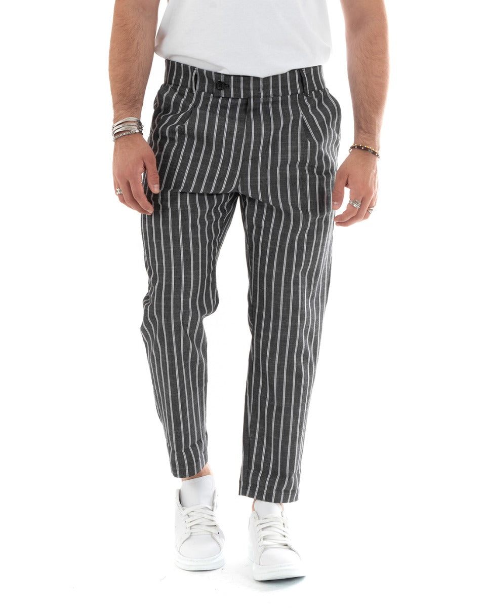 Classic Men's Linen Striped Pleated Trousers America Pocket Paul Barrell GIOSAL