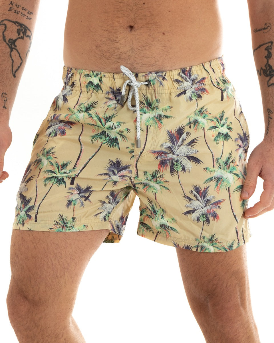 Men's Swimsuit Floral Boxer Tropical Print Beige Bottom GIOSAL-SU1049A