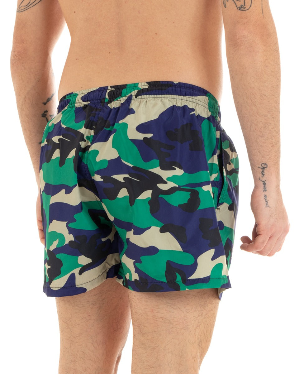 Costume Da Bagno Boxer Summer Pantaloncino Elastico Fantasia Militare Blu GIOSAL-SU1129A