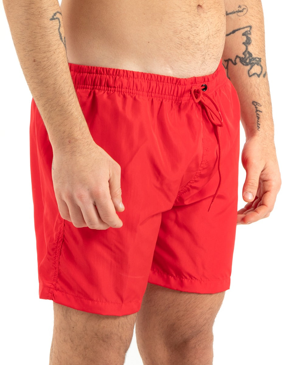 Costume Da Bagno Summer Pantaloncino Boxer Elastico Tinta Unita Rosso GIOSAL-SU1133A