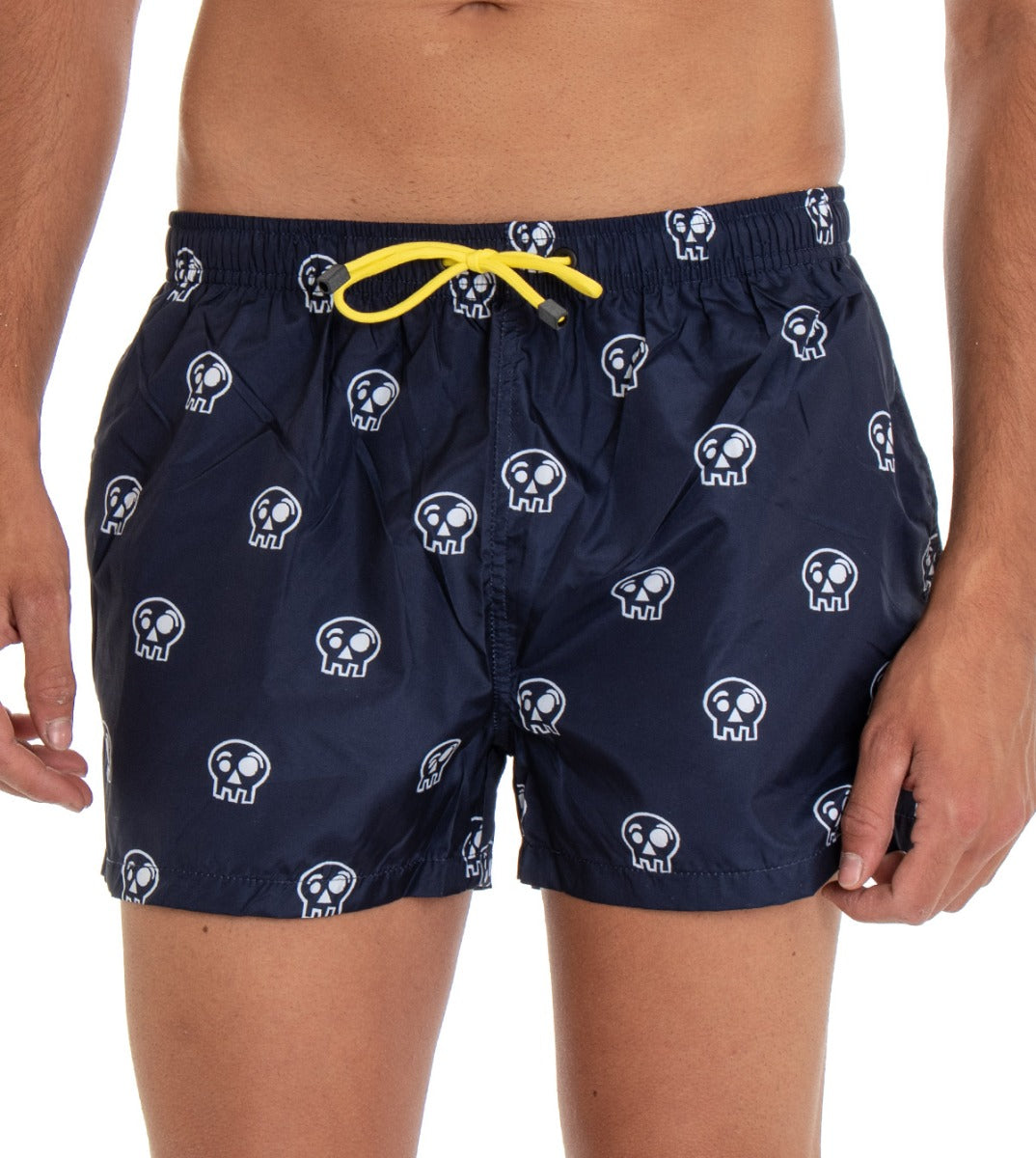 Men's Blue Boxer Swimsuit with Elastic Skull Prints GIOSAL-SU1151A