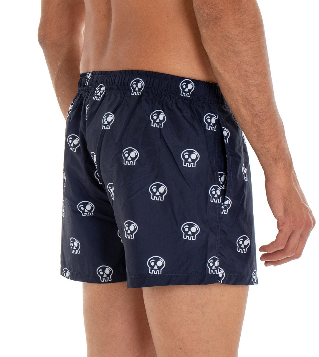 Men's Blue Boxer Swimsuit with Elastic Skull Prints GIOSAL-SU1151A