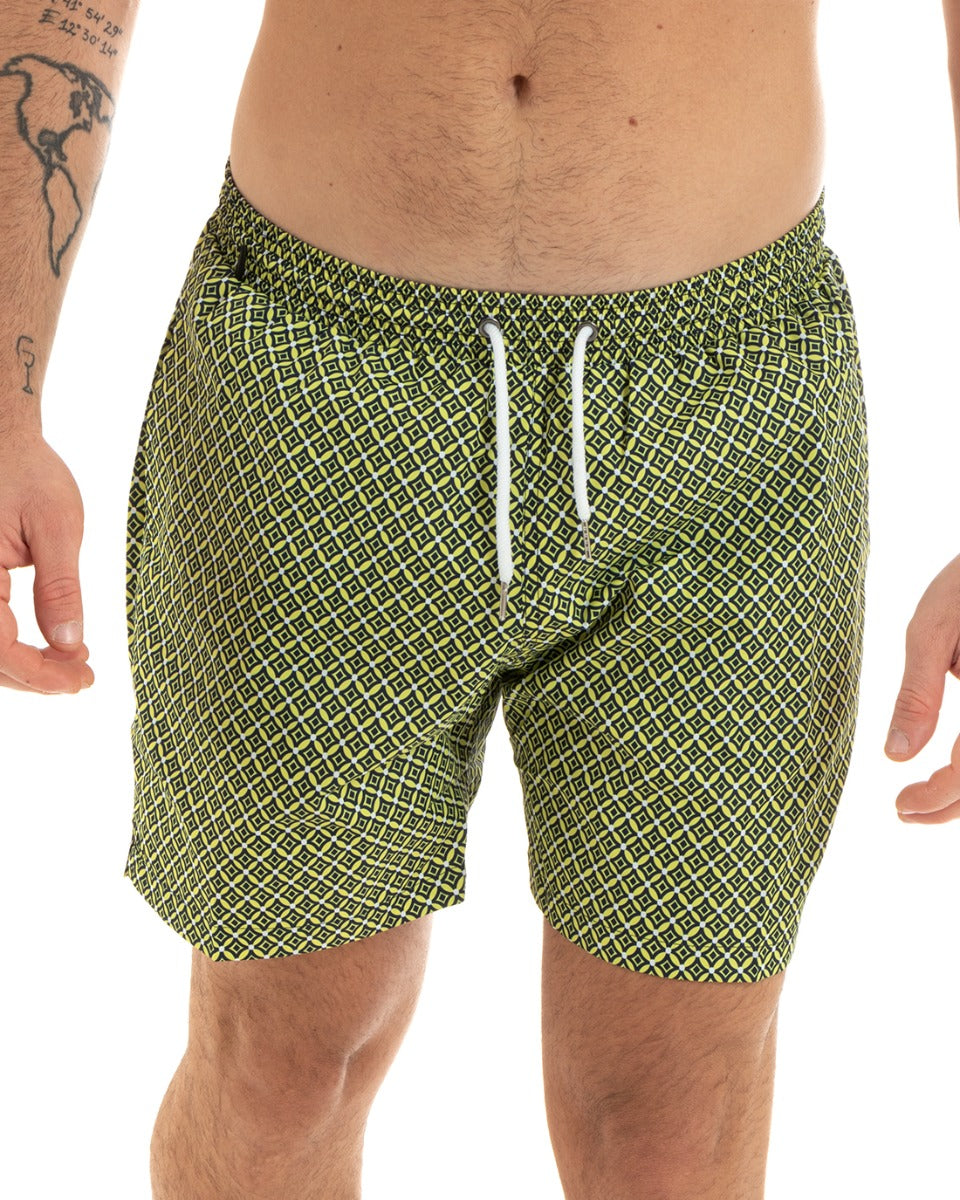 Men's Costume Green Elastic Boxer Micro-pattern Diamonds Casual Summer GIOSAL-SU1178A