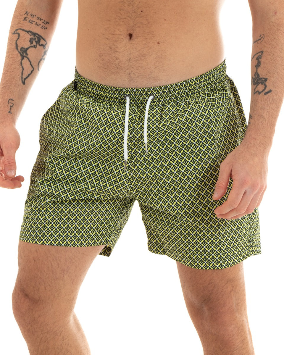 Men's Costume Green Elastic Boxer Micro-pattern Diamonds Casual Summer GIOSAL-SU1178A