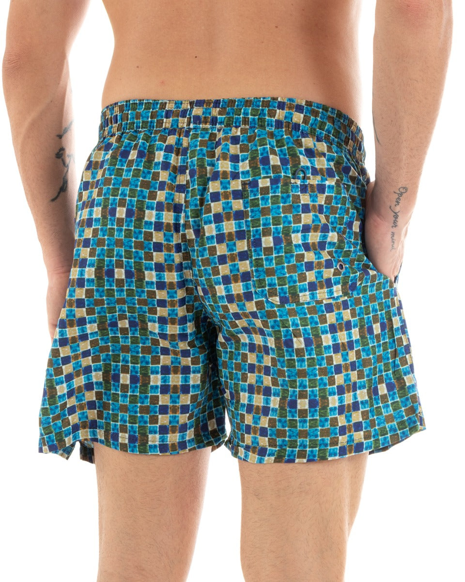 Men's Swimsuit Boxer with Light Blue Check Pattern GIOSAL-SU1204A