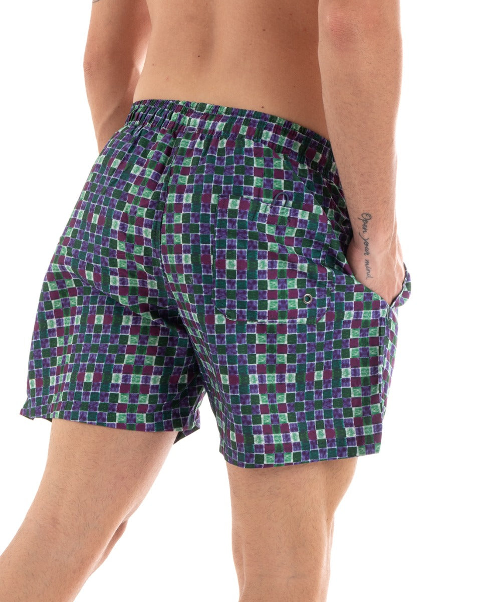 Men's Swimsuit Boxer with Purple Checkered Pattern GIOSAL-SU1205A