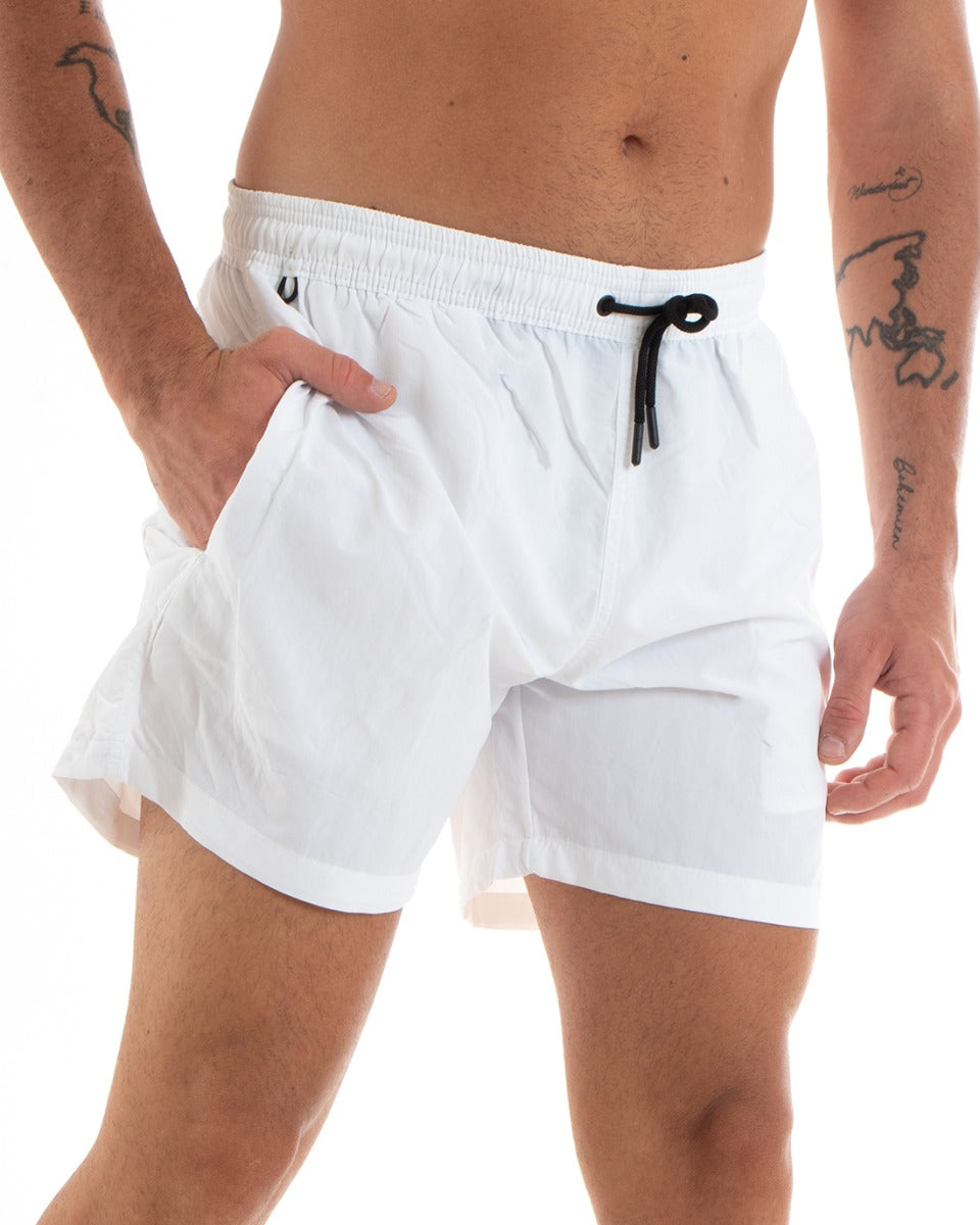 Costume Da Bagno Uomo Boxer Tinta Unita Elastico Bianco GIOSAL-SU1208A