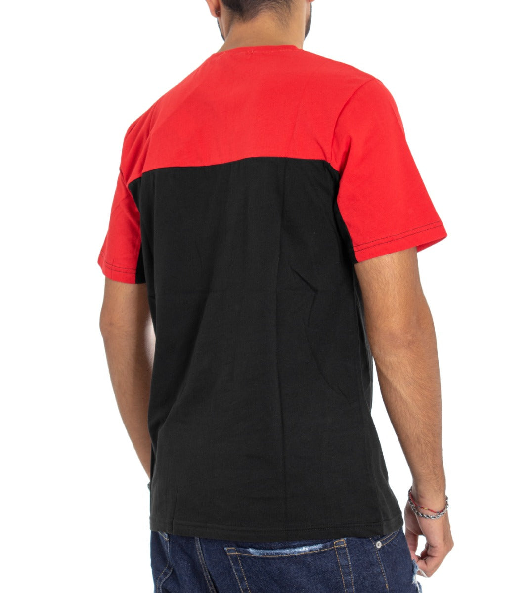 T-Shirt Uomo MOD Girocollo Righe Bicolore Rossa Nera Stampa Casual GIOSAL