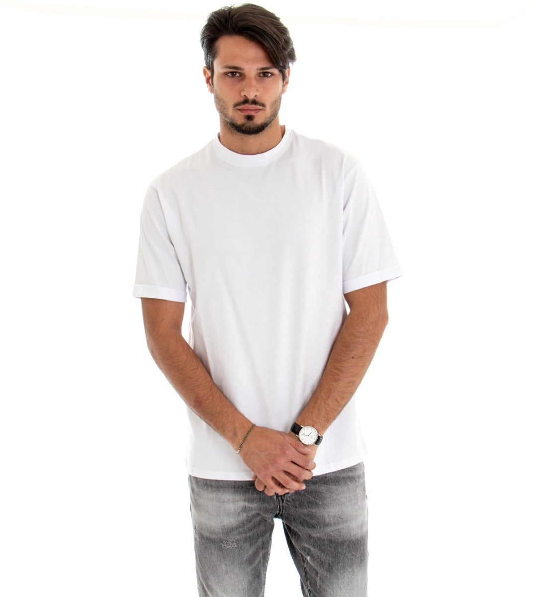 Men's T-shirt Short Sleeve Solid Color White Retro Print Cotton GIOSAL